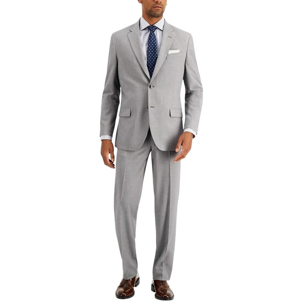 Nautica Mens Modern fit 2-pc Suit Light Grey Solid Stretch 42R 36W 32L